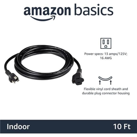 Indoor Extension Cord, 13 Amps, 125V, 10 Foot, Black - Pack of 2 - Picture 2 of 7